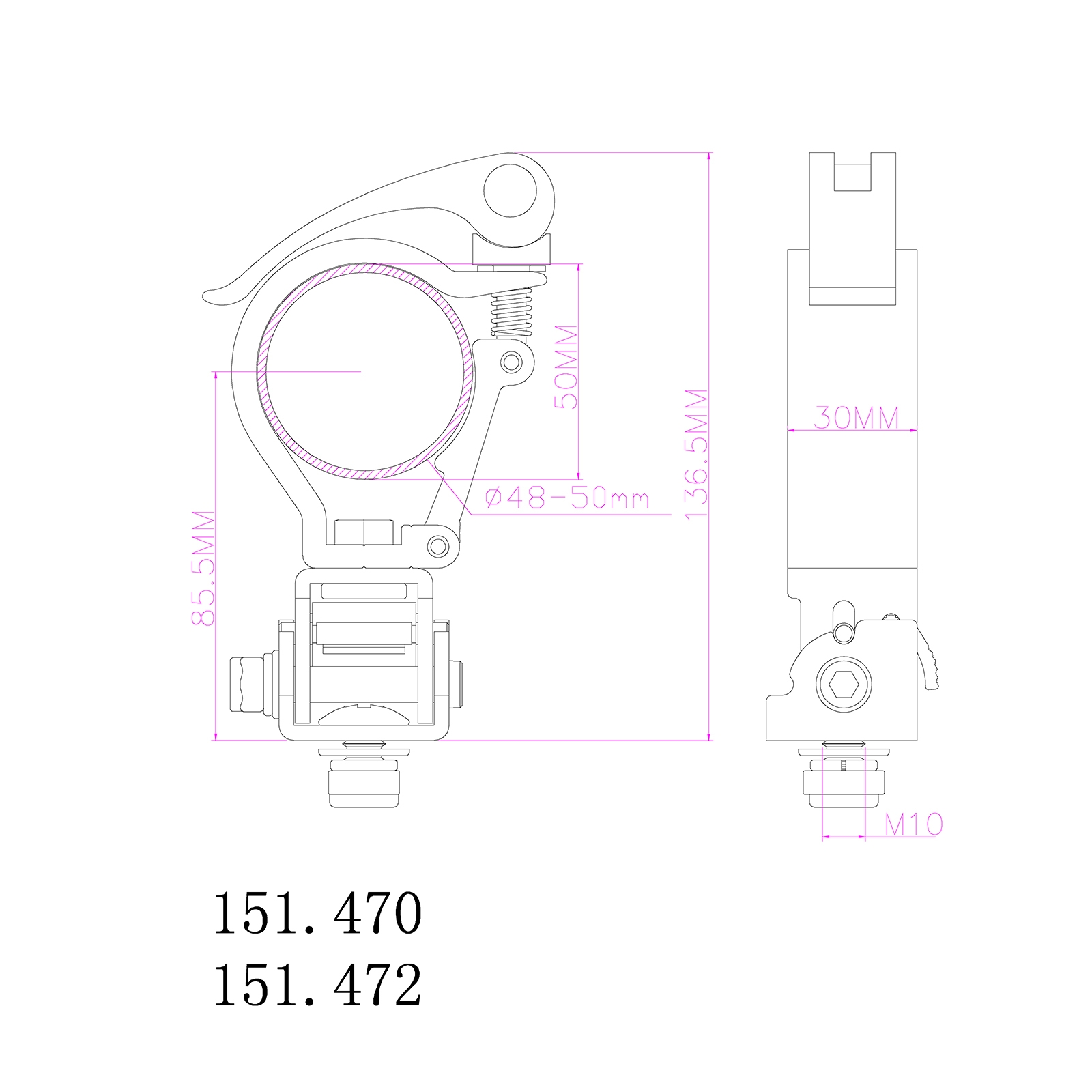 BC50B50F Foldable Quick Release Clamp Black beamZ